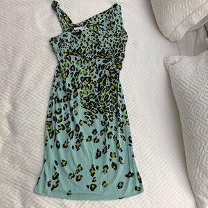 Diane Von Furstenberg One Shoulder Dress in Black and Green